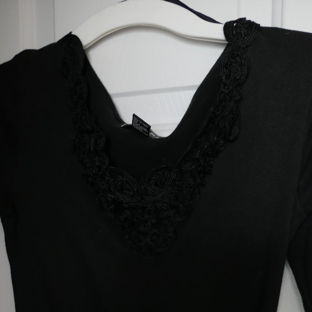 Black Knit Body Suit with Lace Neckline